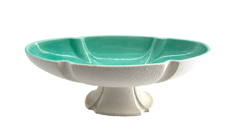 Haeger Pottery 3003 Cotton White Console Bowl Vintage MCM Cottagecore Turquoise